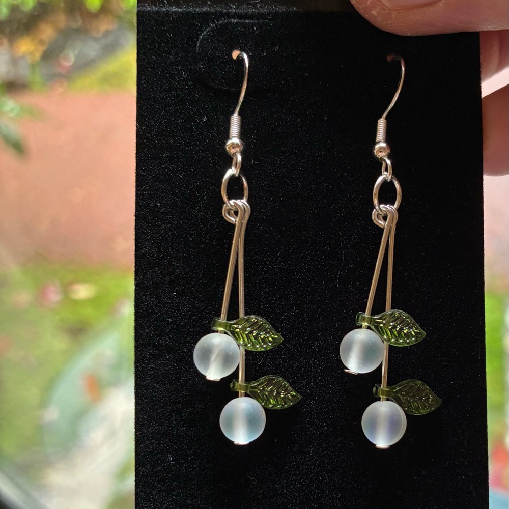 Sterling silver mistletoe balls and Leaf Earrings